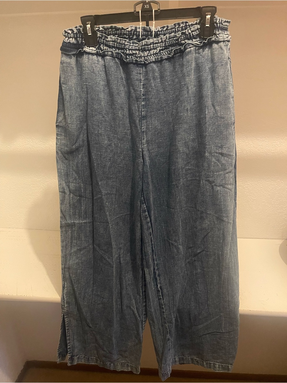 Antropologie summer set pull on pants chambray denim blue size small Boho hippie